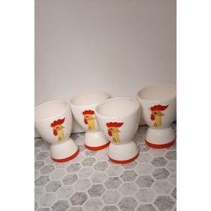 Holt Howard Set of 4 Whimsical Egg Cups, Coq Rouge Rooster Design 1961